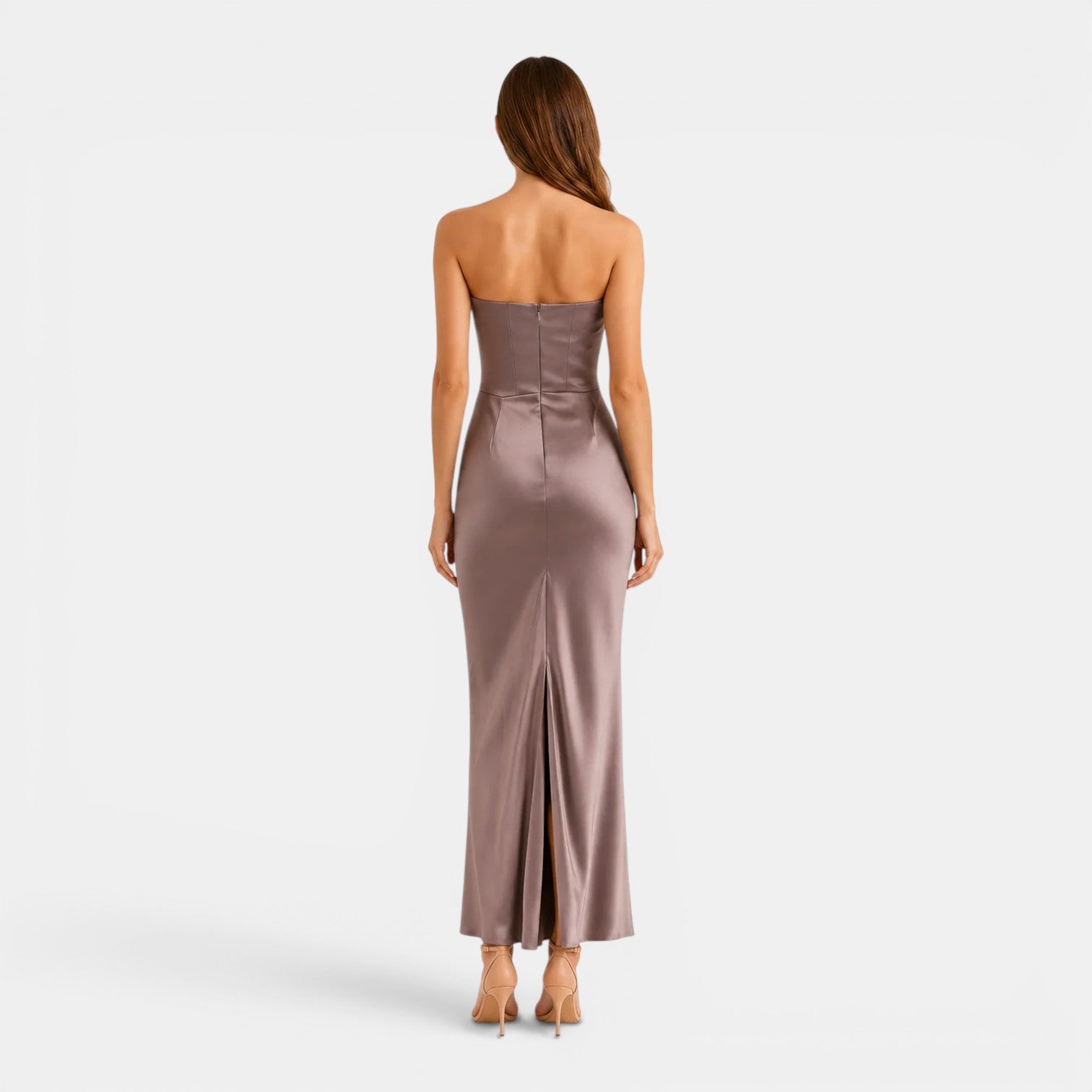 Monvaline | Women's Strapless Maxi Dress Elegant Draped Waist Formal Fit