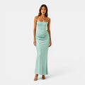 Monvaline | Women's Strapless Maxi Dress Elegant Draped Waist Formal Fit