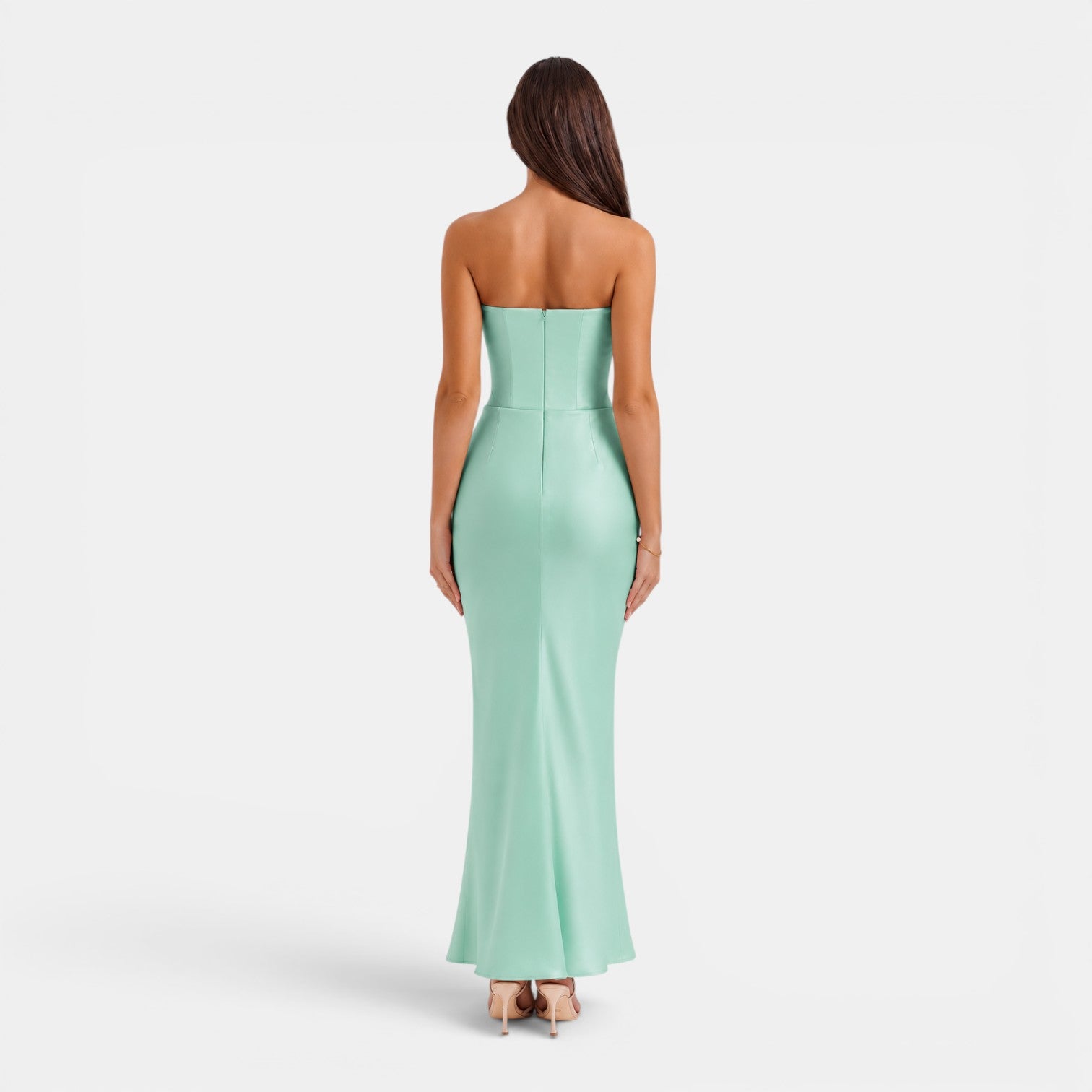 Monvaline | Women's Strapless Maxi Dress Elegant Draped Waist Formal Fit