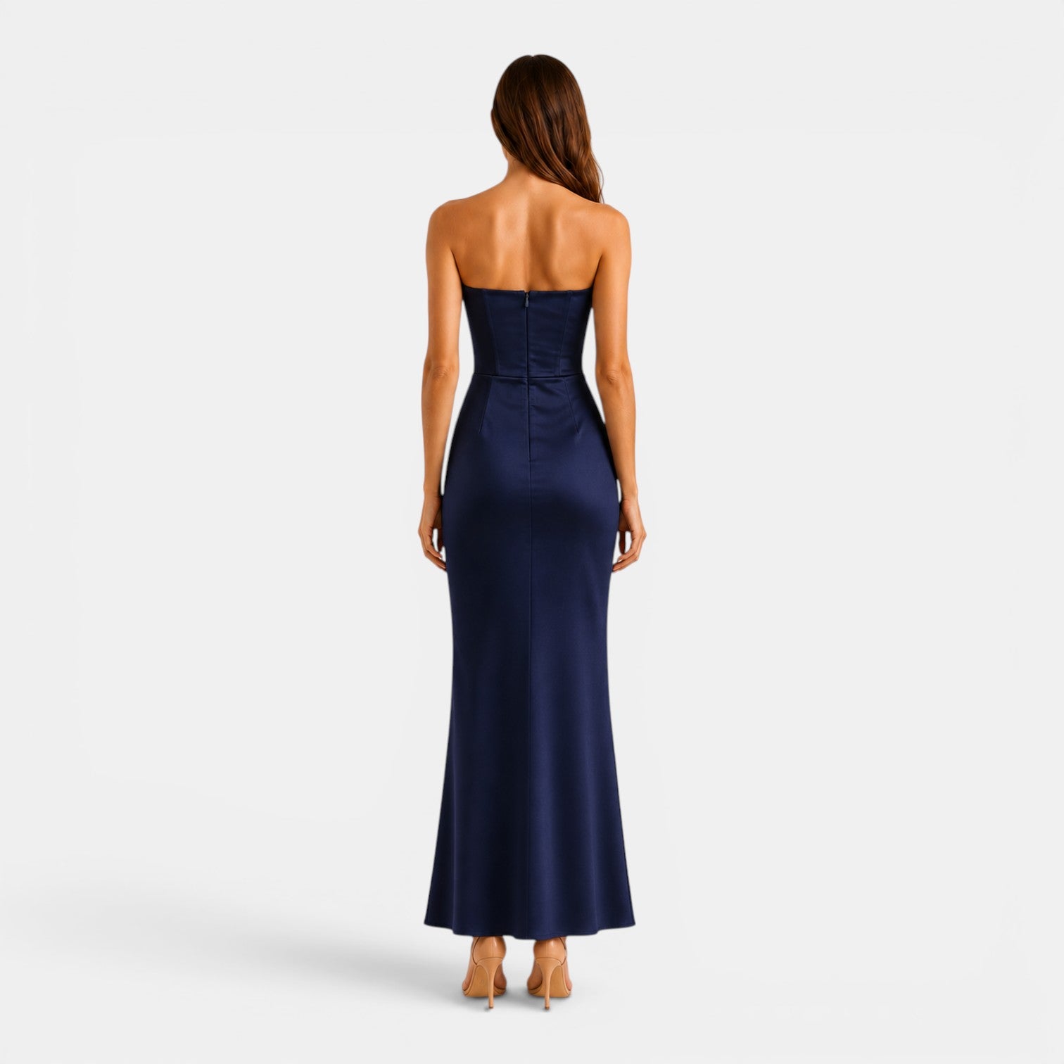Monvaline | Women's Strapless Maxi Dress Elegant Draped Waist Formal Fit
