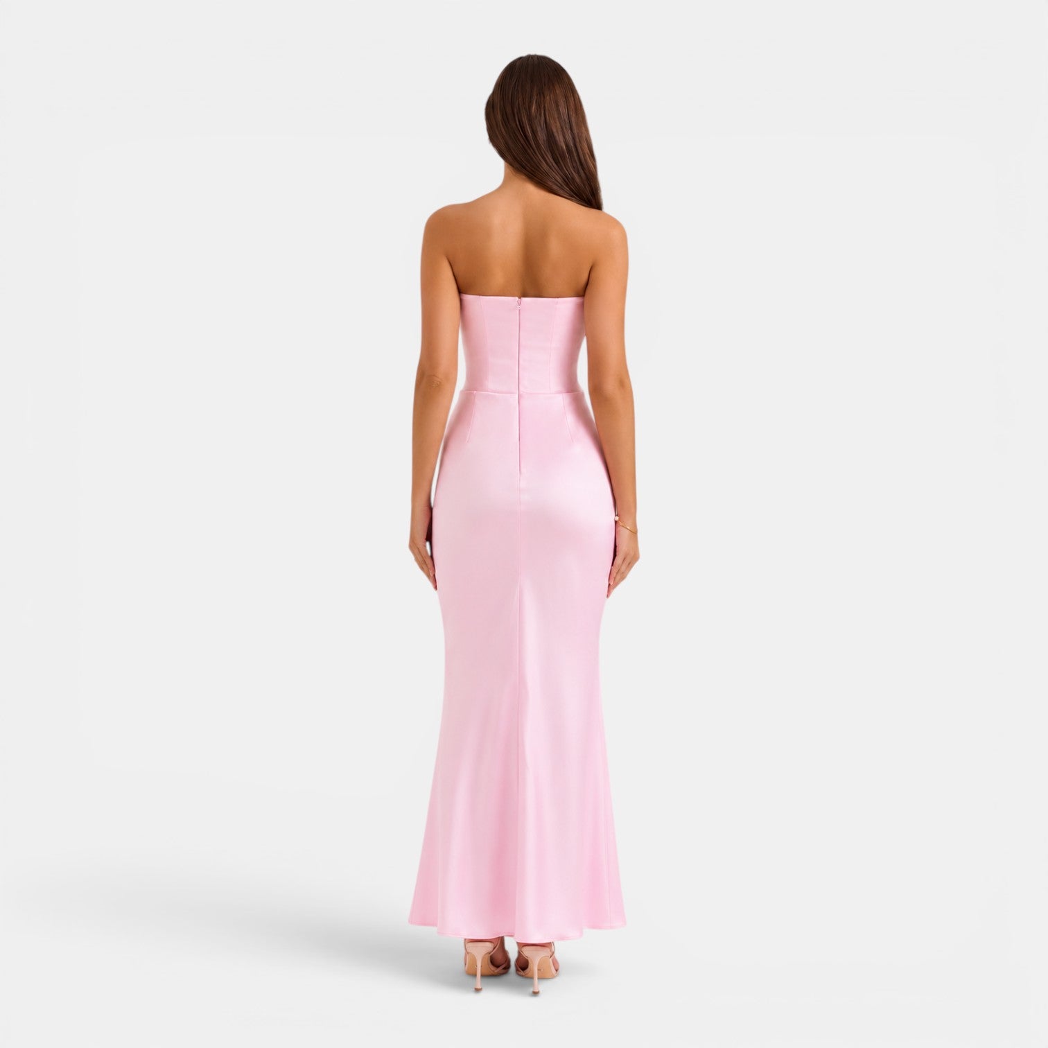 Monvaline | Women's Strapless Maxi Dress Elegant Draped Waist Formal Fit