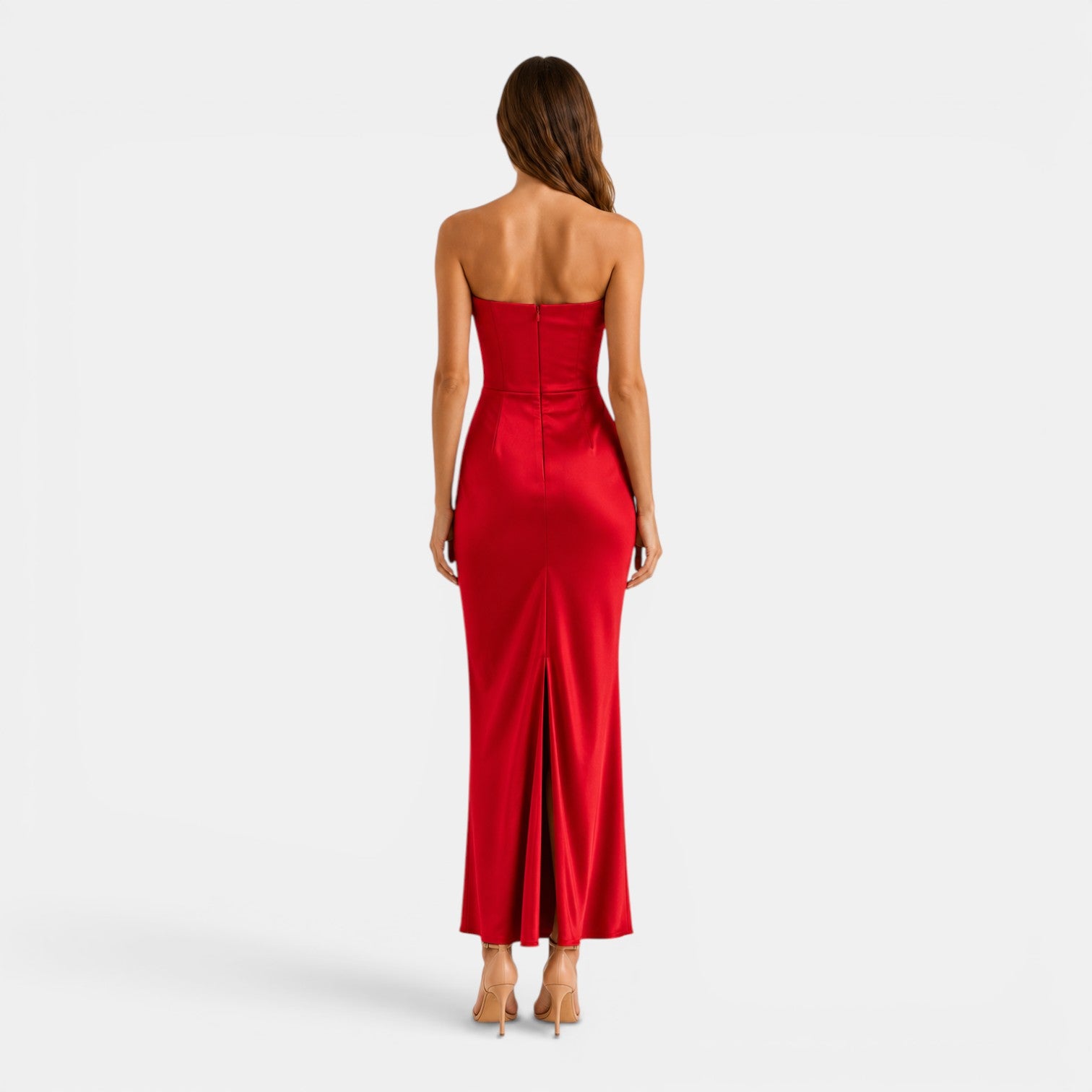 Monvaline | Women's Strapless Maxi Dress Elegant Draped Waist Formal Fit