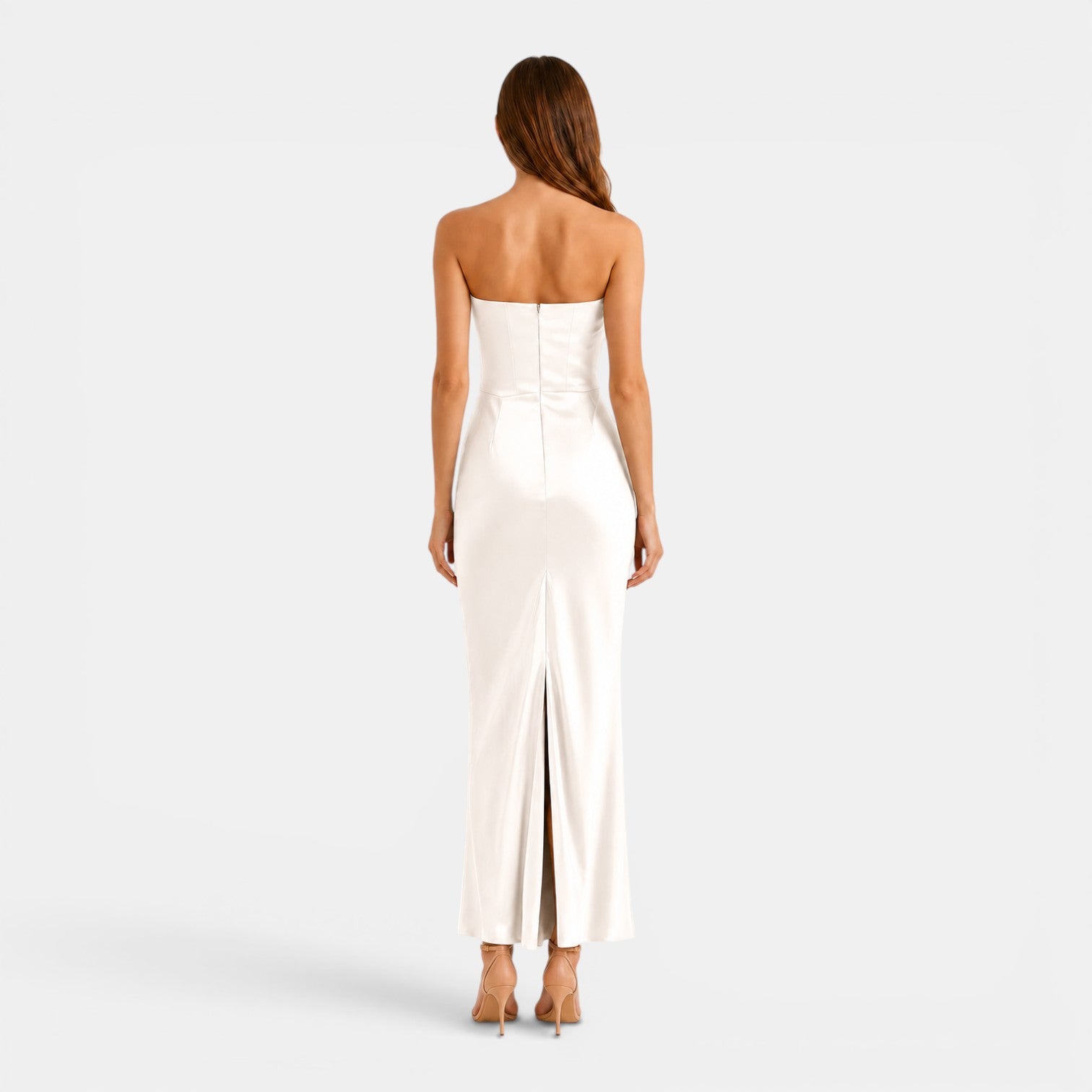 Monvaline | Women's Strapless Maxi Dress Elegant Draped Waist Formal Fit