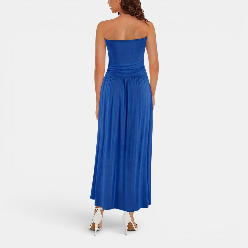 Monvaline | Women’s Strapless Midi Dress with Pockets for Summer Events