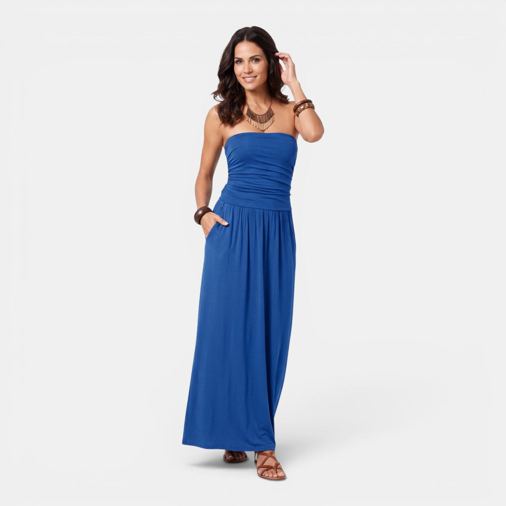 Monvaline | Women’s Strapless Midi Dress with Pockets for Summer Events