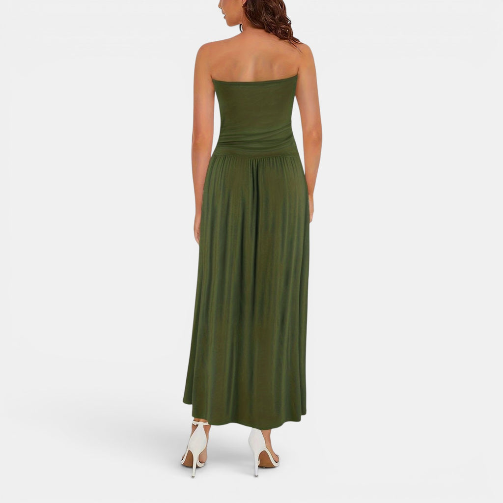 Monvaline | Women’s Strapless Midi Dress with Pockets for Summer Events