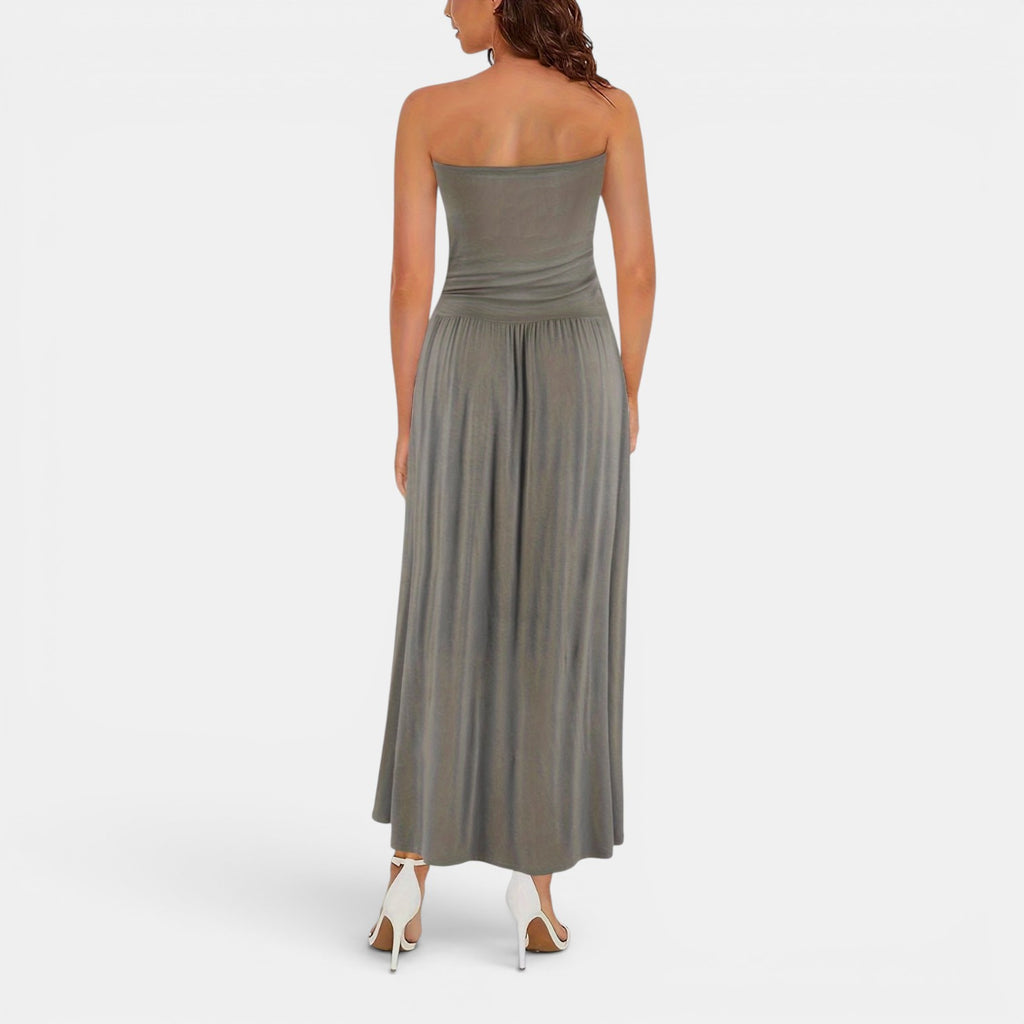 Monvaline | Women’s Strapless Midi Dress with Pockets for Summer Events