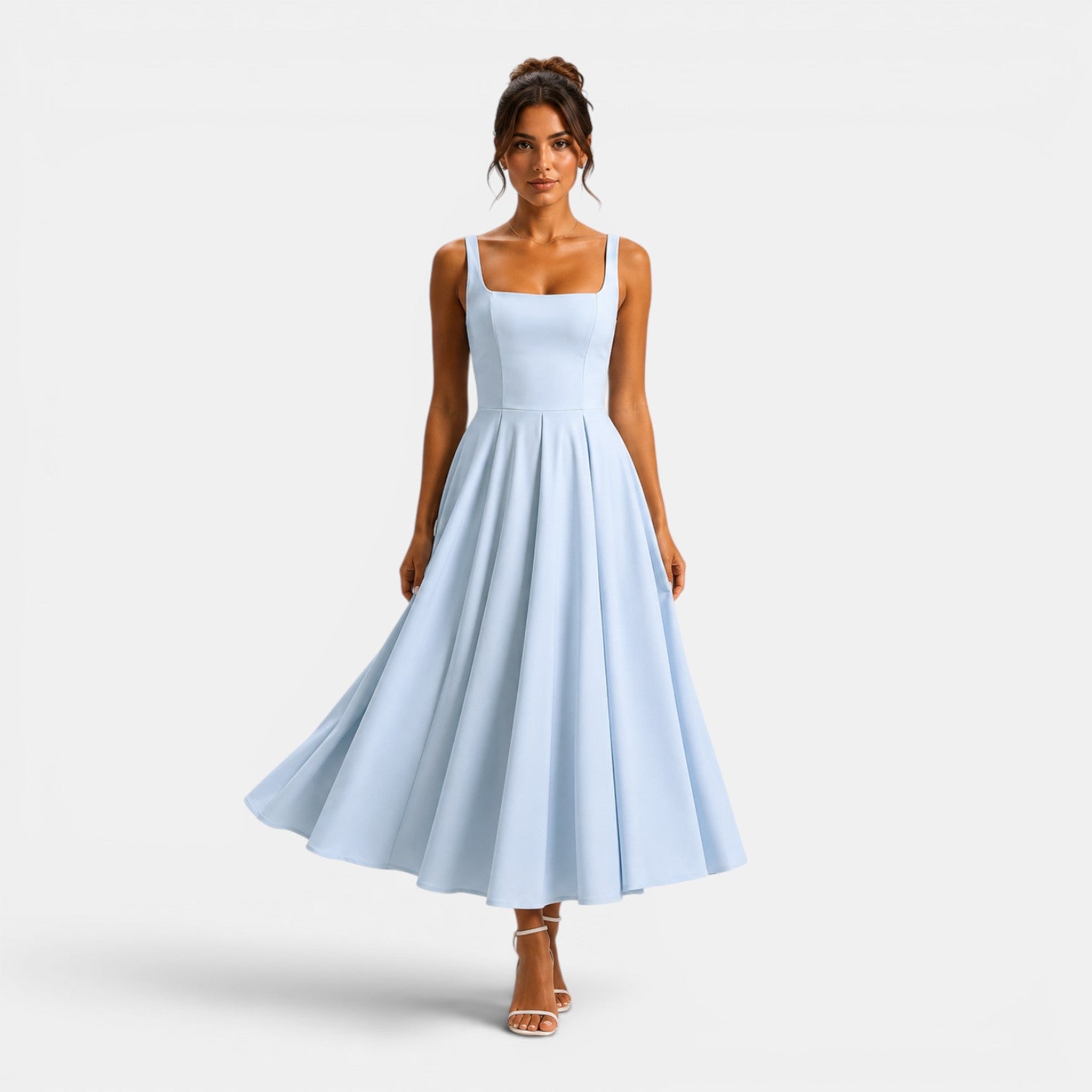 Monvaline | Women's Strappy Midi Dress with Volume Hem – Elegant Summer Dress
