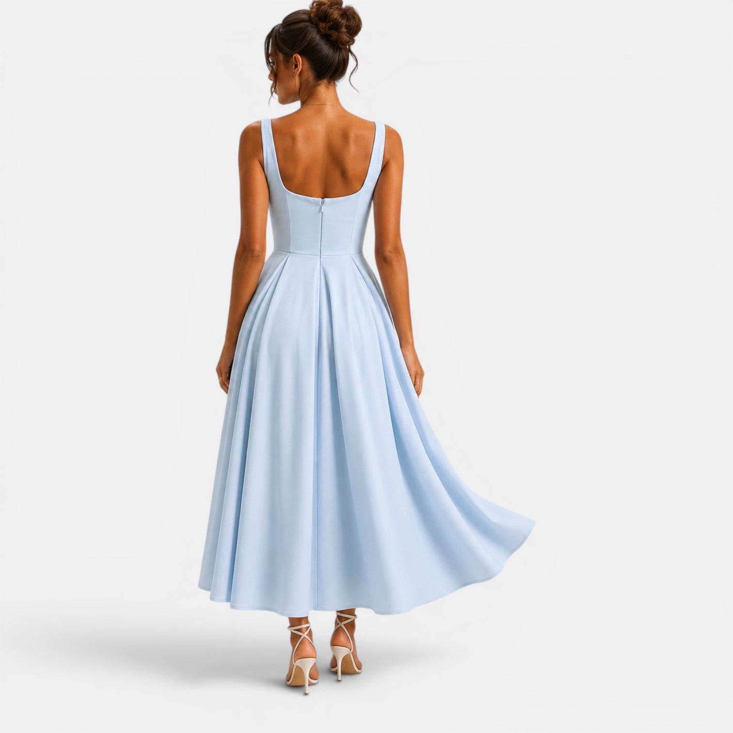 Monvaline | Women's Strappy Midi Dress with Volume Hem – Elegant Summer Dress