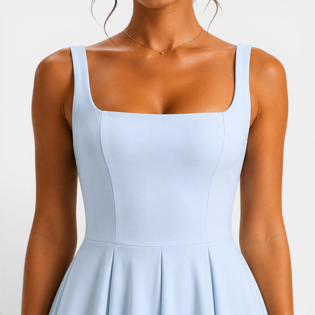 Monvaline | Women's Strappy Midi Dress with Volume Hem – Elegant Summer Dress