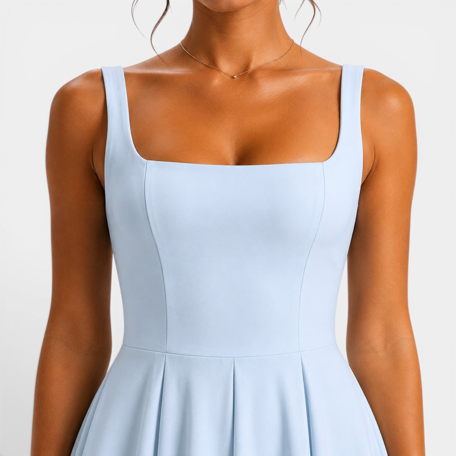 Monvaline | Women's Strappy Midi Dress with Volume Hem – Elegant Summer Dress