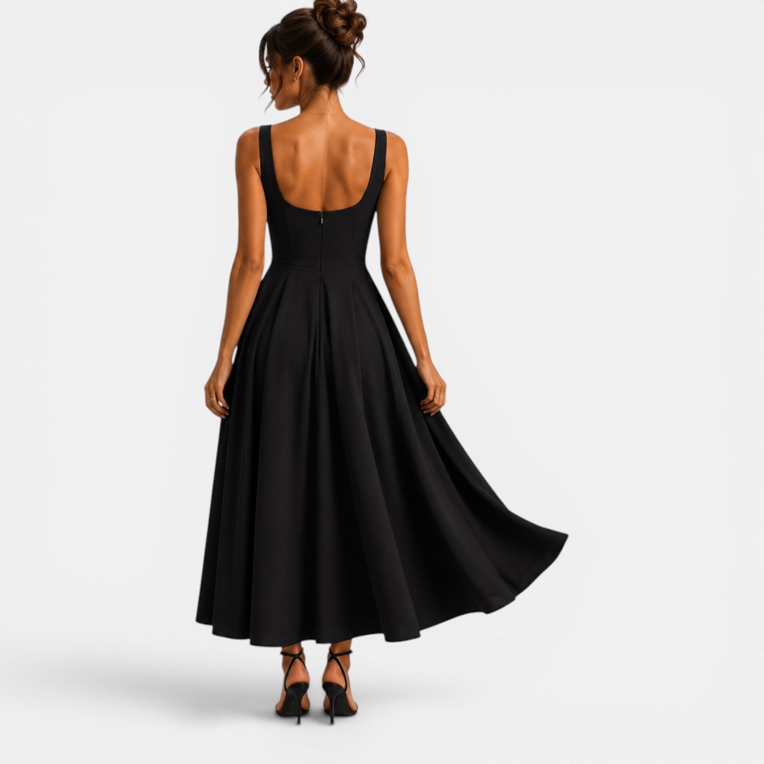 Monvaline | Women's Strappy Midi Dress with Volume Hem – Elegant Summer Dress