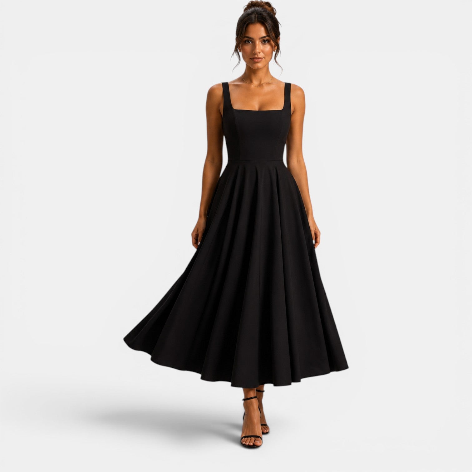 Monvaline | Women's Strappy Midi Dress with Volume Hem – Elegant Summer Dress