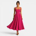 Monvaline | Women's Strappy Midi Dress with Volume Hem – Elegant Summer Dress