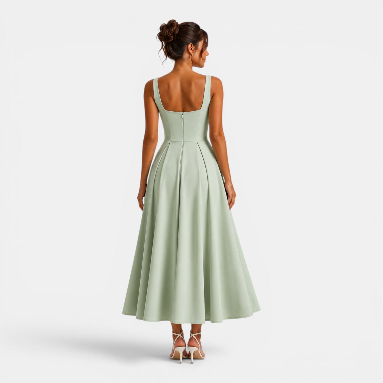 Monvaline | Women's Strappy Midi Dress with Volume Hem – Elegant Summer Dress