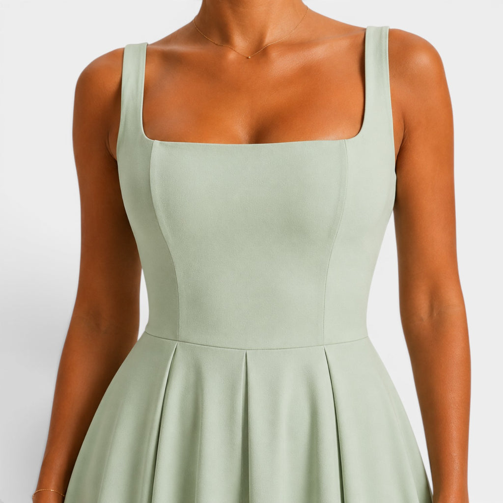 Monvaline | Women's Strappy Midi Dress with Volume Hem – Elegant Summer Dress