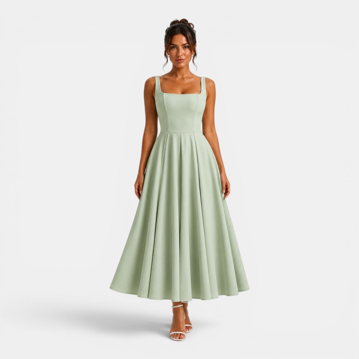 Monvaline | Women's Strappy Midi Dress with Volume Hem – Elegant Summer Dress