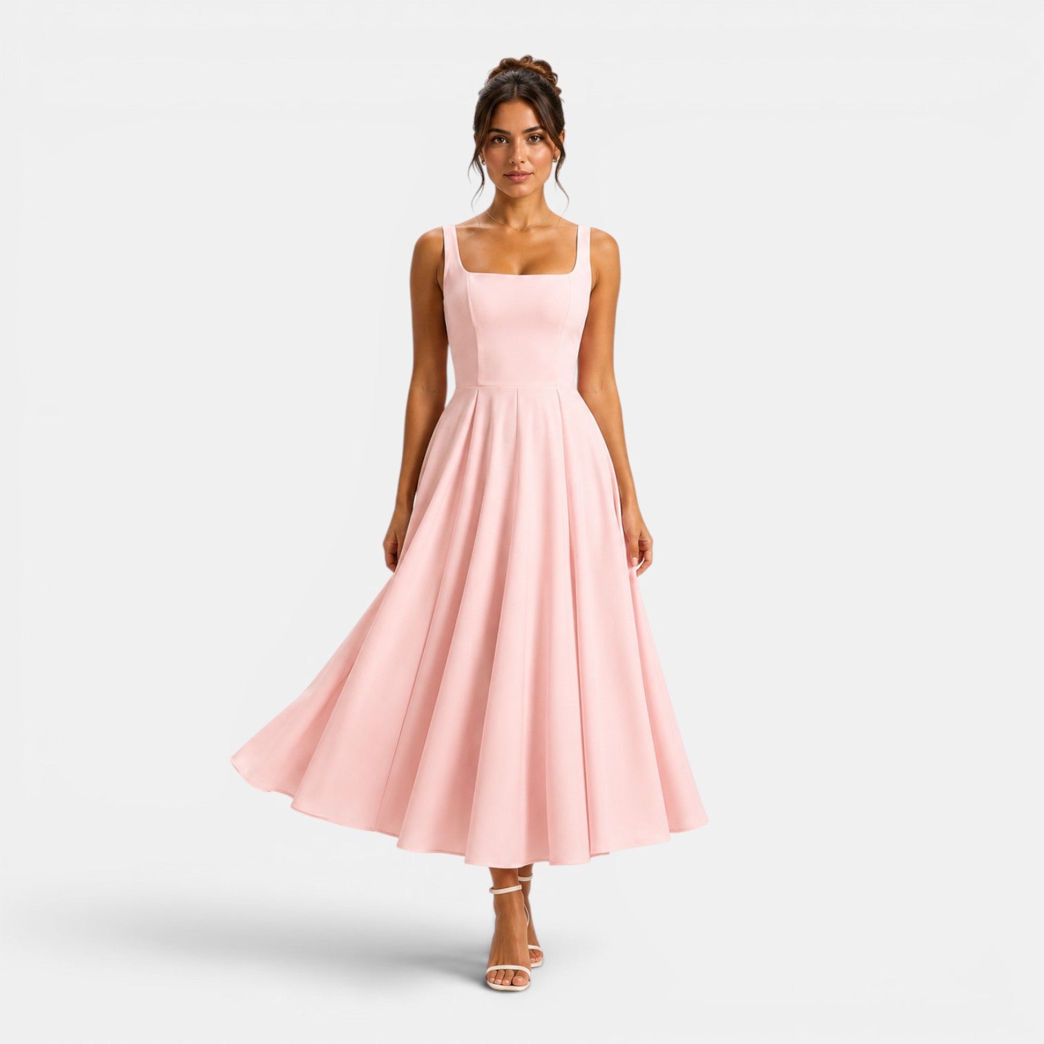 Monvaline | Women's Strappy Midi Dress with Volume Hem – Elegant Summer Dress