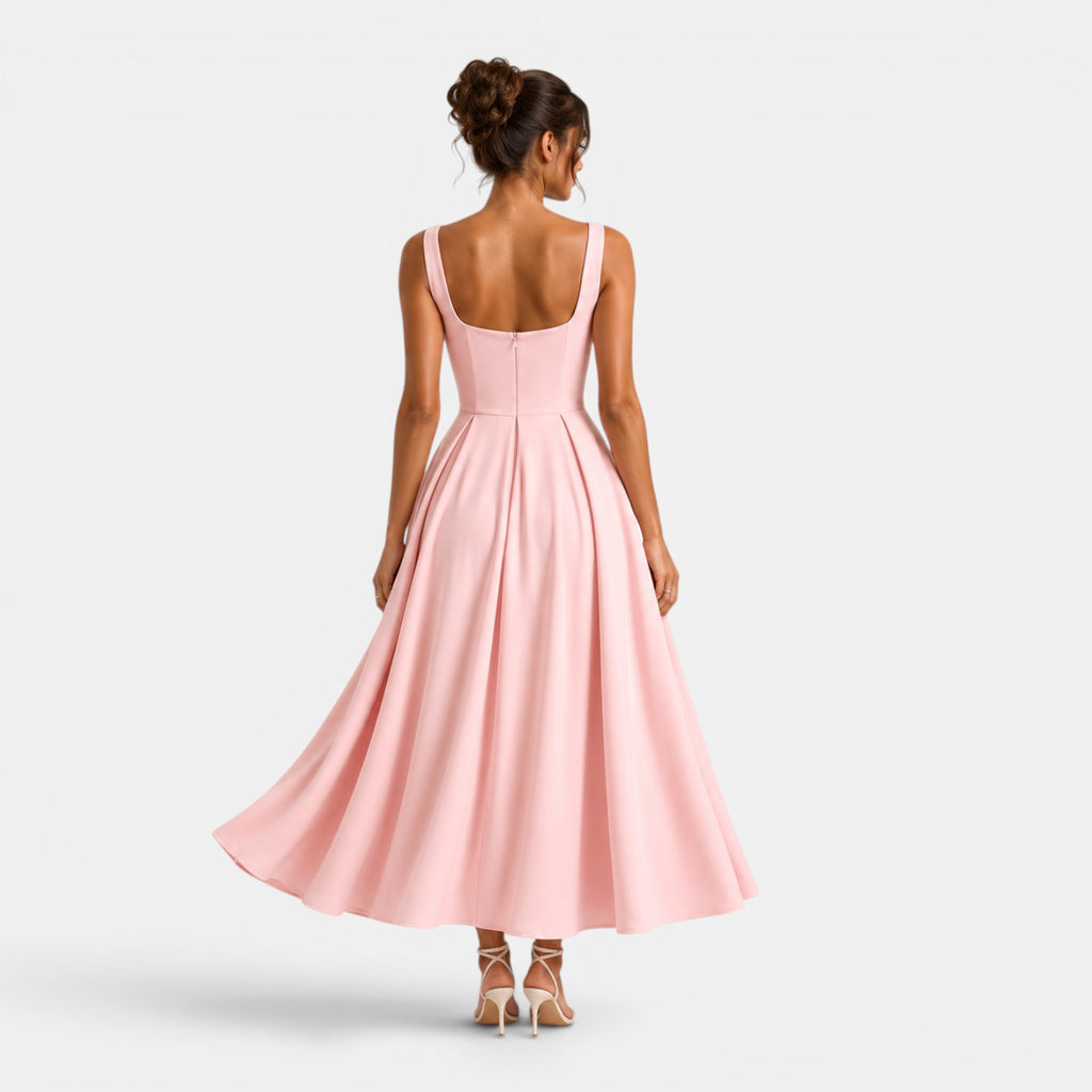 Monvaline | Women's Strappy Midi Dress with Volume Hem – Elegant Summer Dress