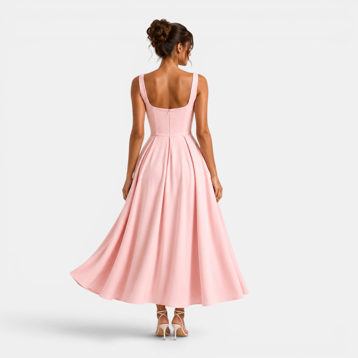 Monvaline | Women's Strappy Midi Dress with Volume Hem – Elegant Summer Dress