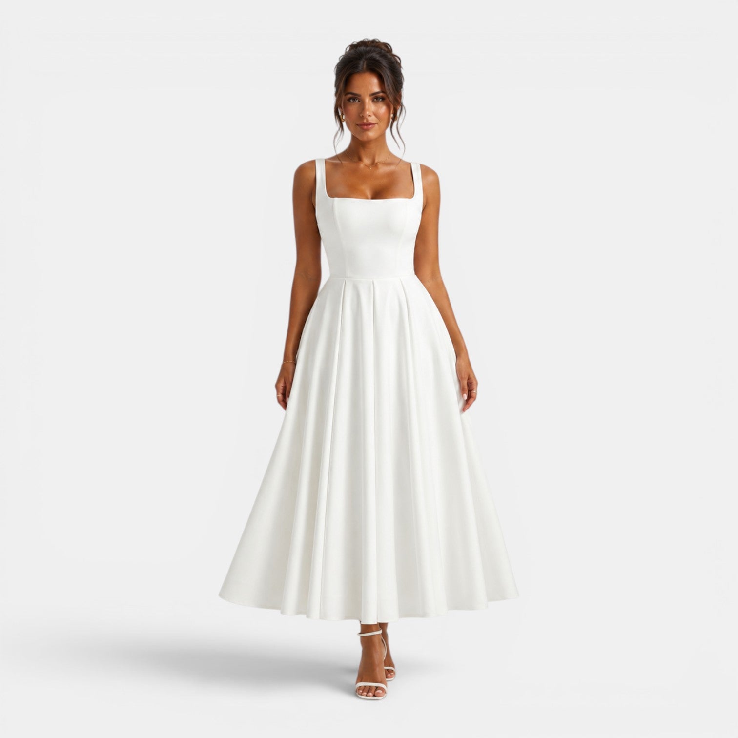 Monvaline | Women's Strappy Midi Dress with Volume Hem – Elegant Summer Dress