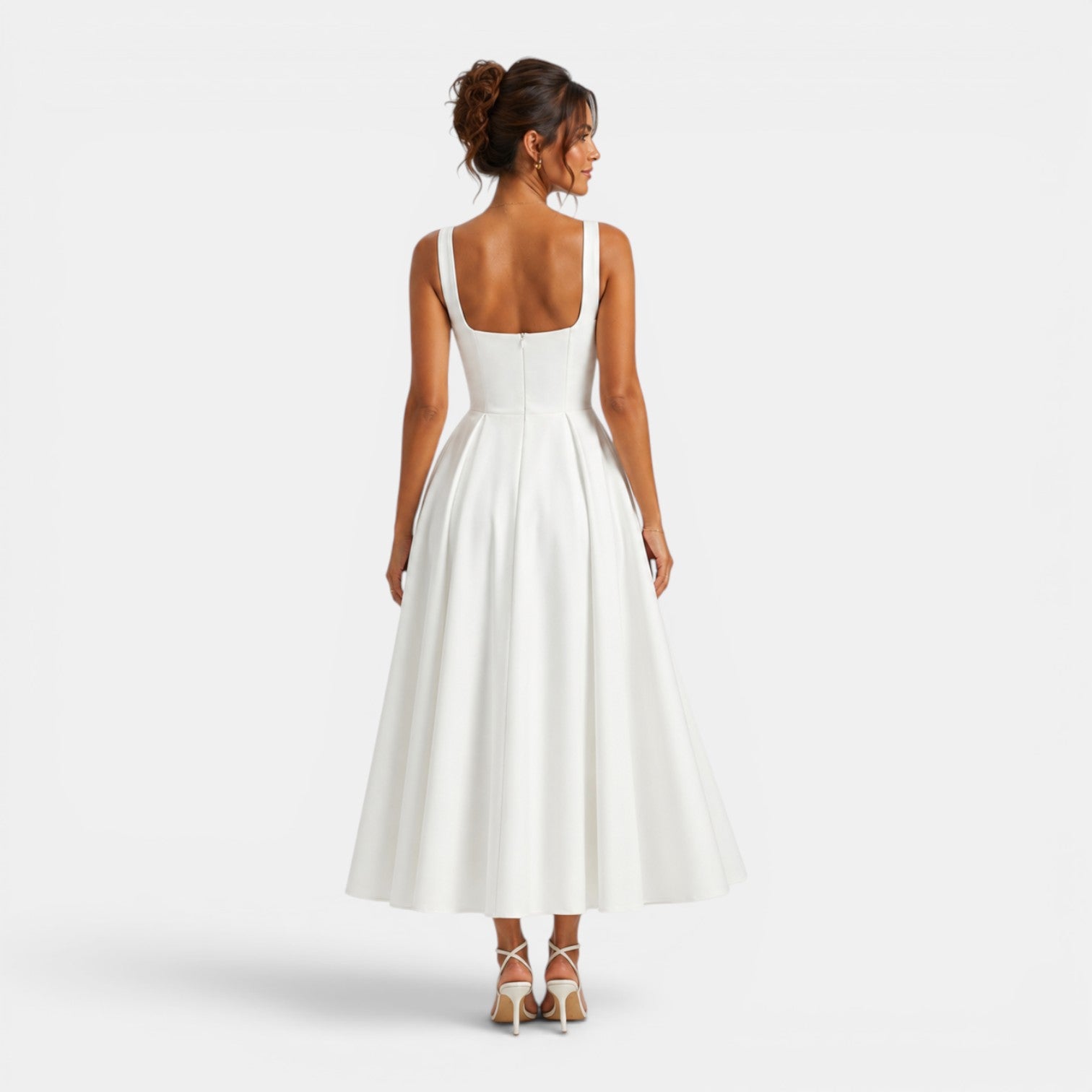 Monvaline | Women's Strappy Midi Dress with Volume Hem – Elegant Summer Dress