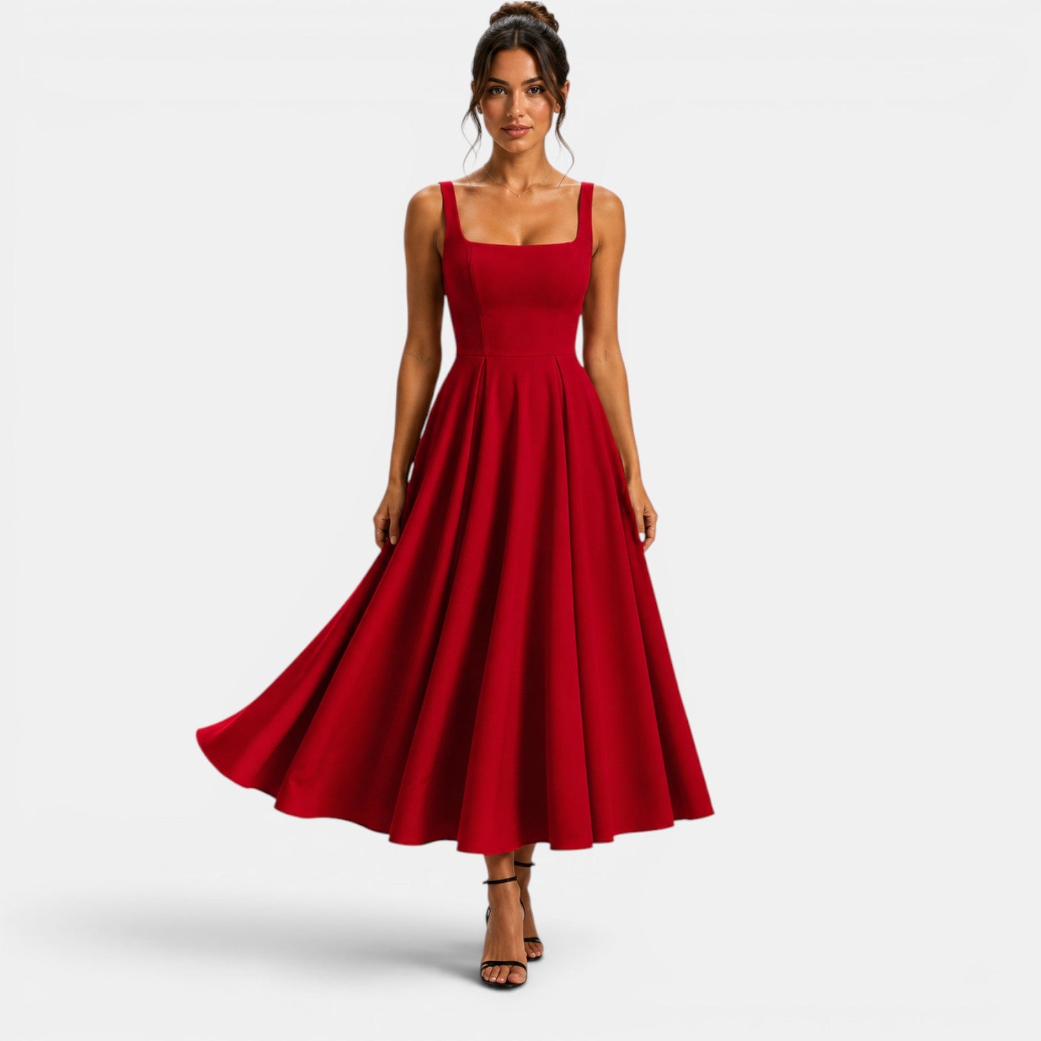 Monvaline | Women's Strappy Midi Dress with Volume Hem – Elegant Summer Dress