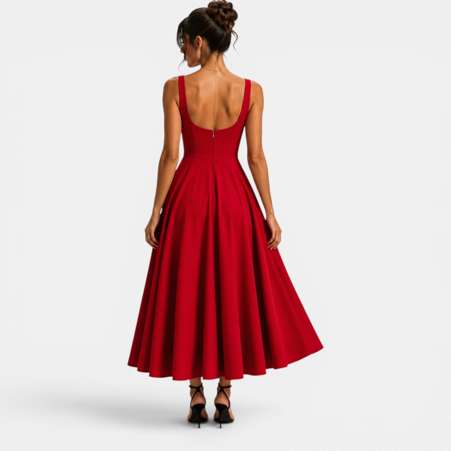 Monvaline | Women's Strappy Midi Dress with Volume Hem – Elegant Summer Dress