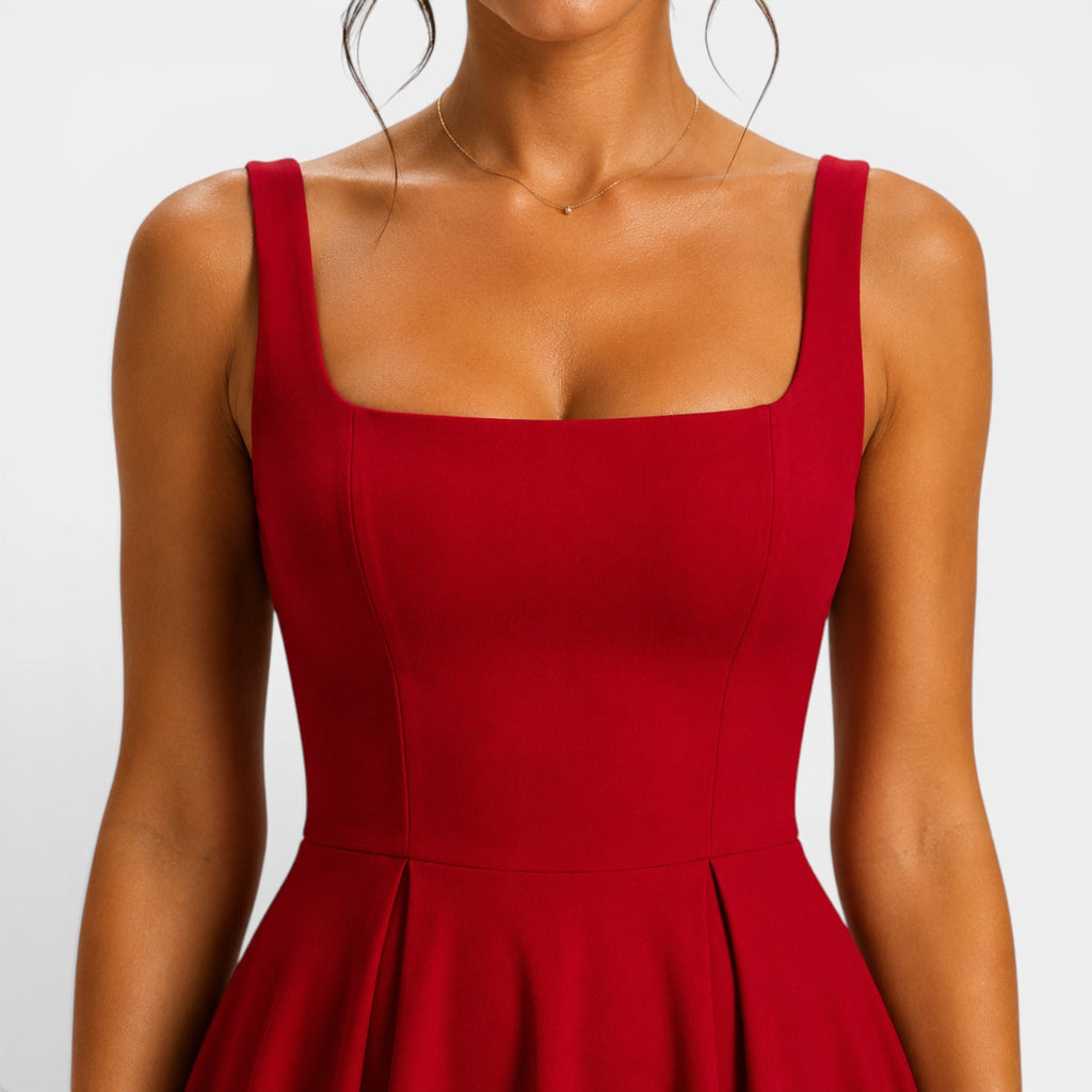 Monvaline | Women's Strappy Midi Dress with Volume Hem – Elegant Summer Dress