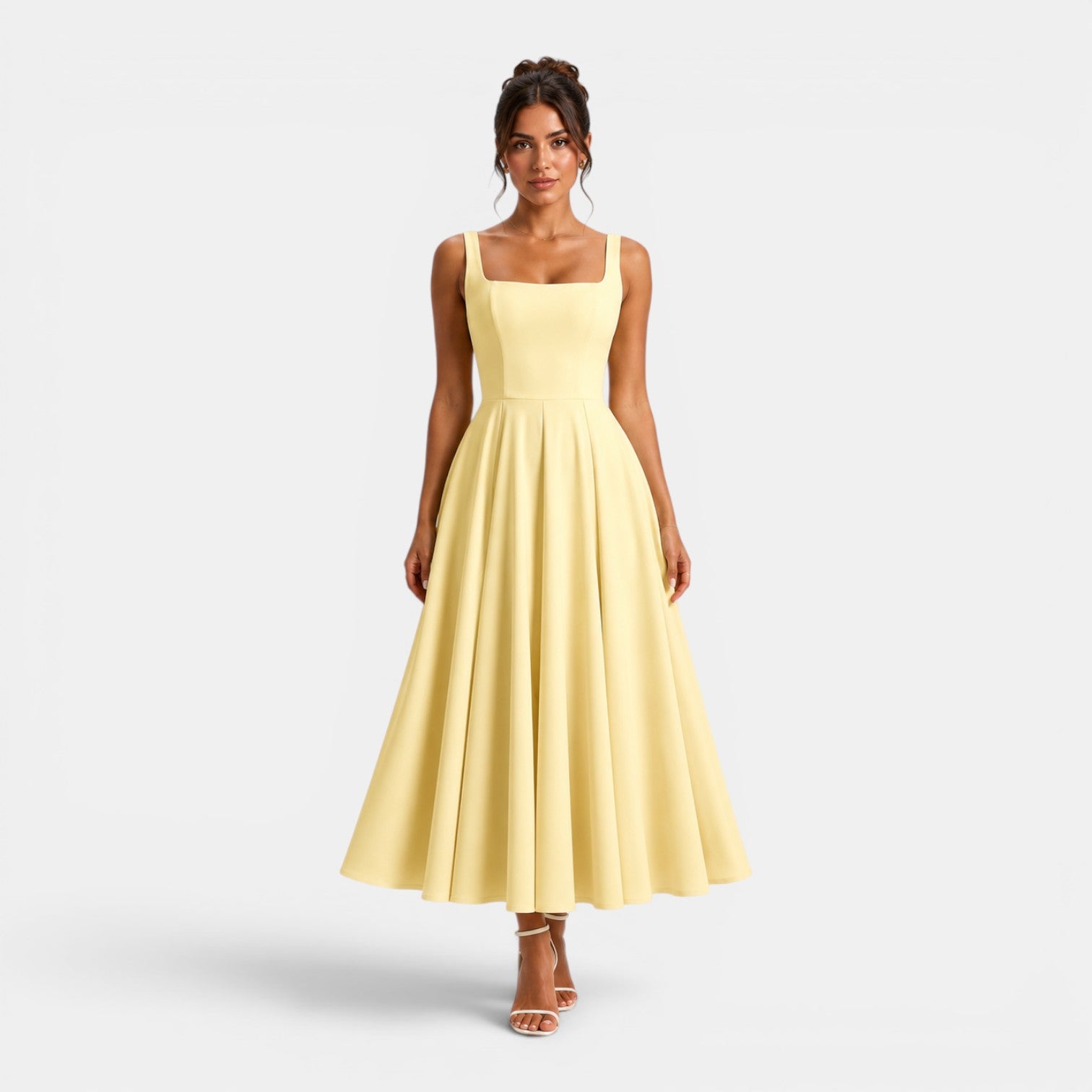 Monvaline | Women's Strappy Midi Dress with Volume Hem – Elegant Summer Dress