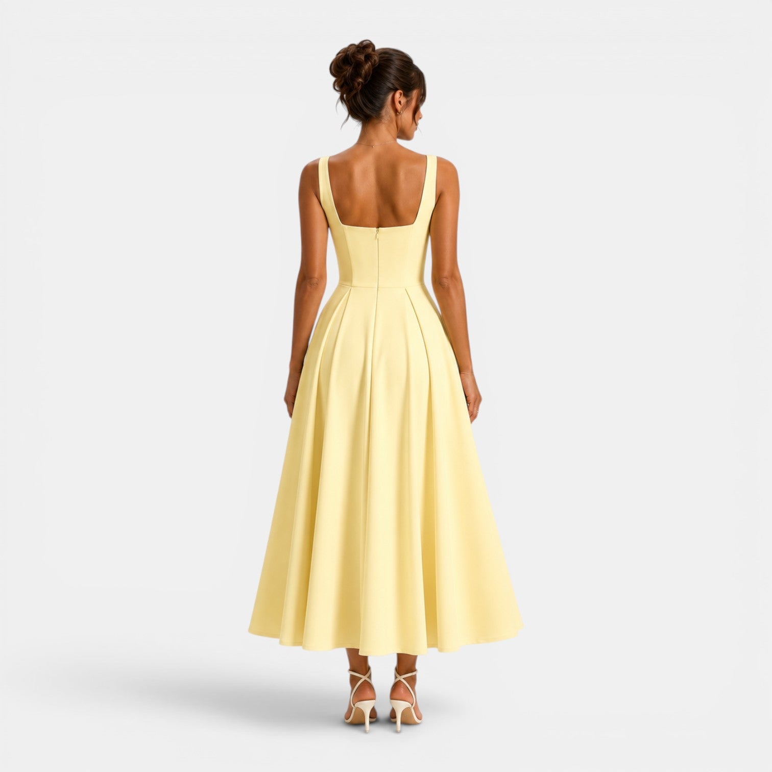 Monvaline | Women's Strappy Midi Dress with Volume Hem – Elegant Summer Dress