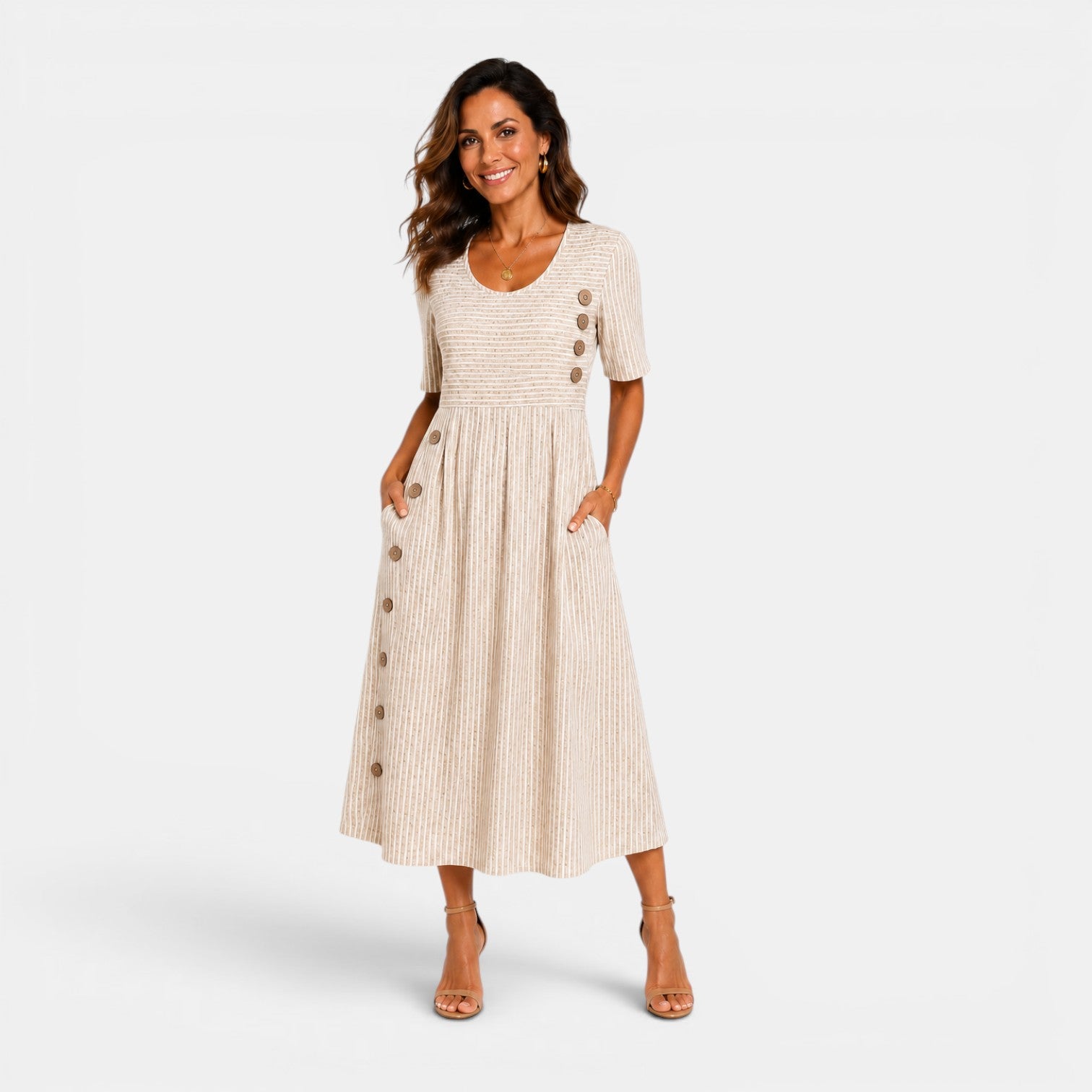 Monvaline | Women’s Striped Midi Dress – Elegant Relaxed Summer Fit