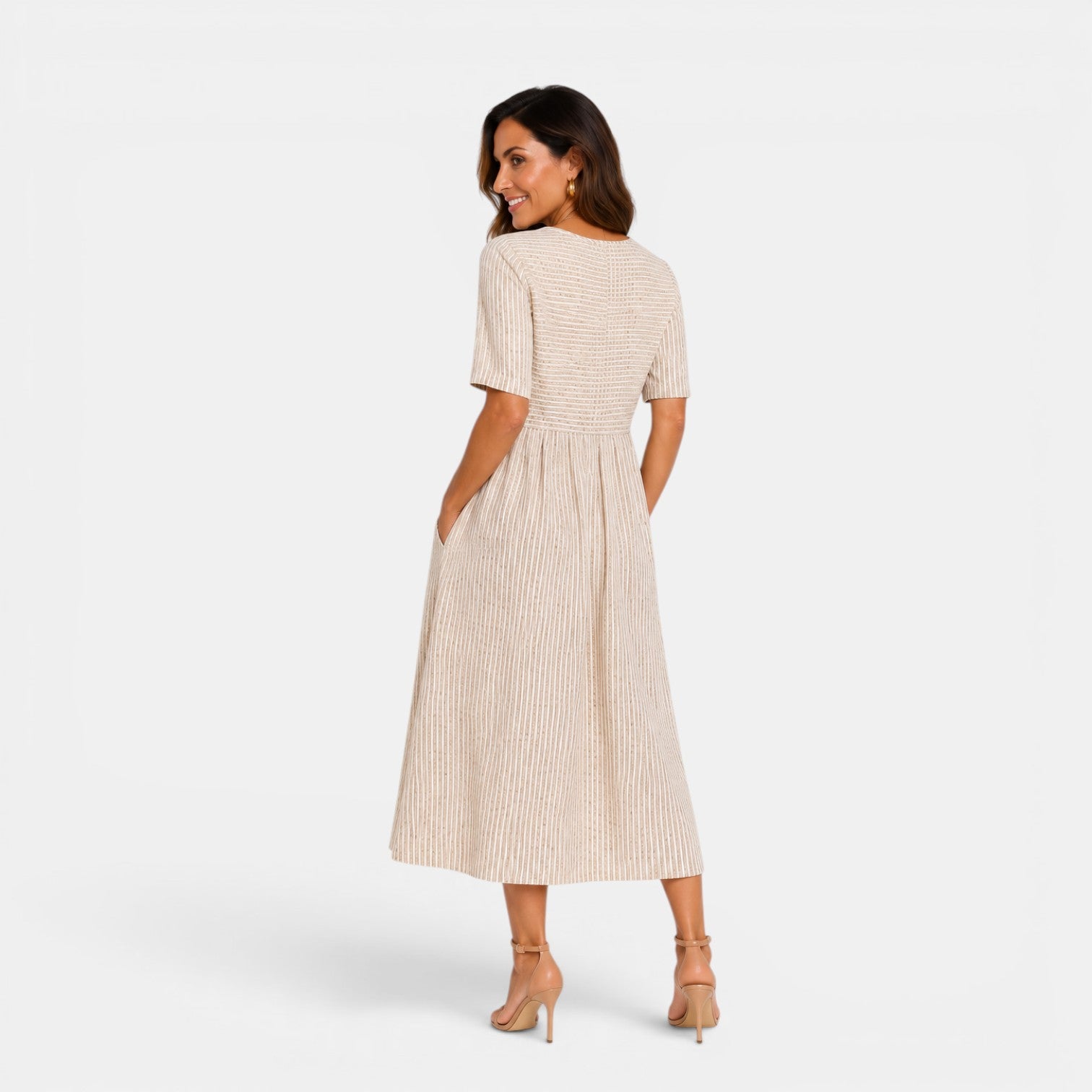Monvaline | Women’s Striped Midi Dress – Elegant Relaxed Summer Fit