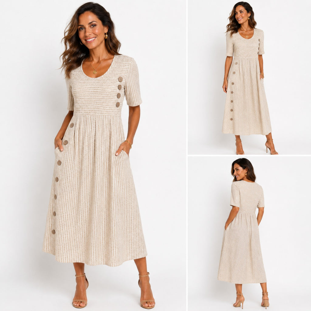 Monvaline | Women’s Striped Midi Dress – Elegant Relaxed Summer Fit