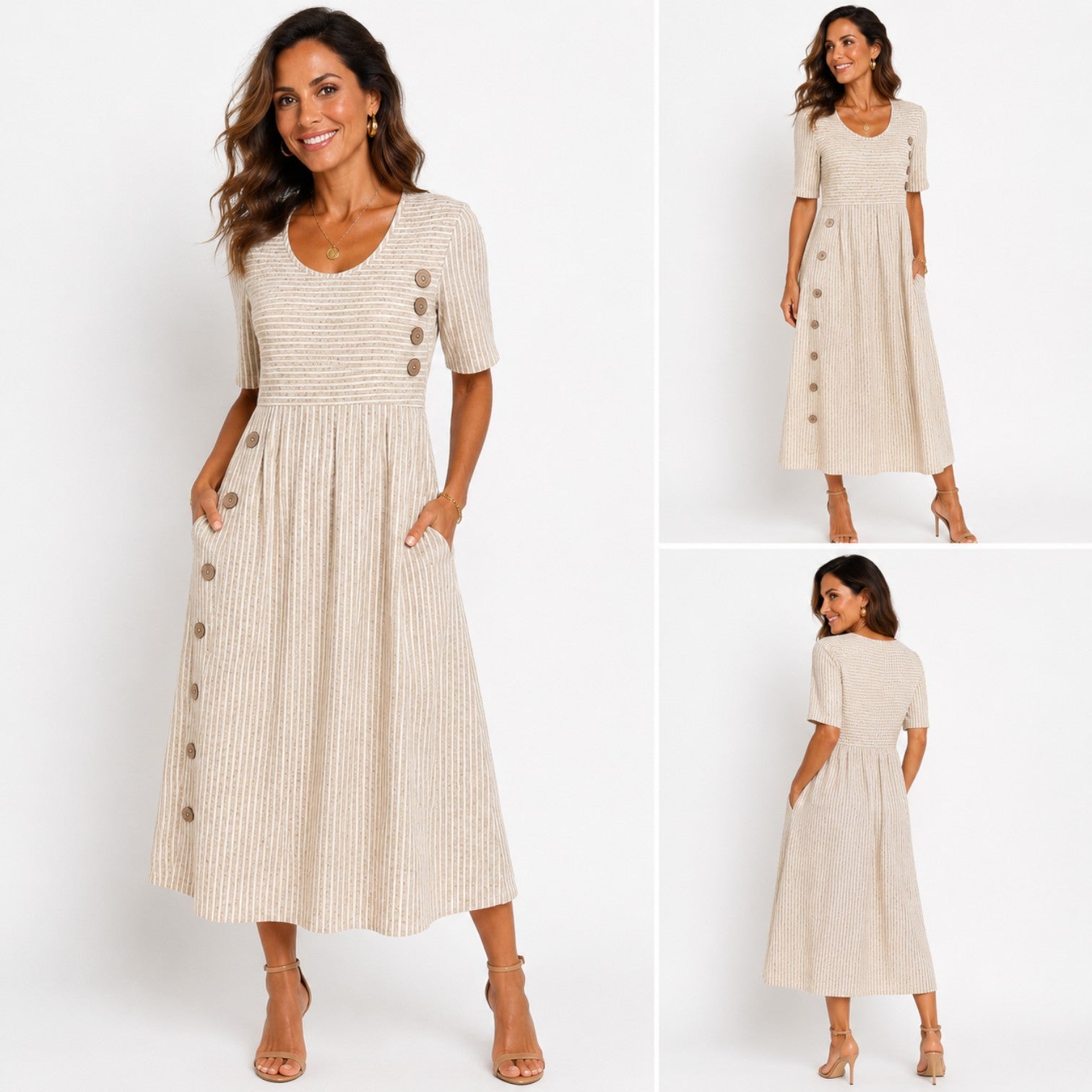 Monvaline | Women’s Striped Midi Dress – Elegant Relaxed Summer Fit