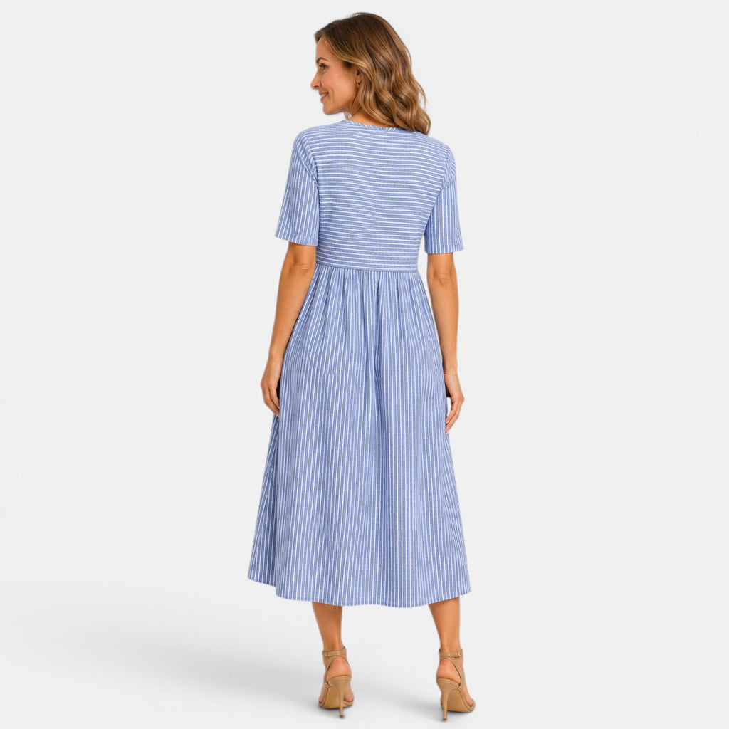 Monvaline | Women’s Striped Midi Dress – Elegant Relaxed Summer Fit