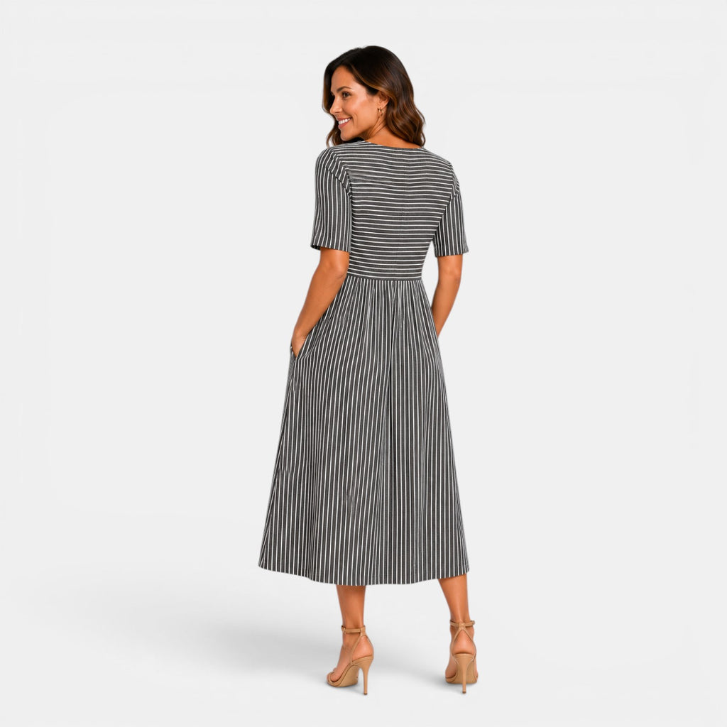 Monvaline | Women’s Striped Midi Dress – Elegant Relaxed Summer Fit
