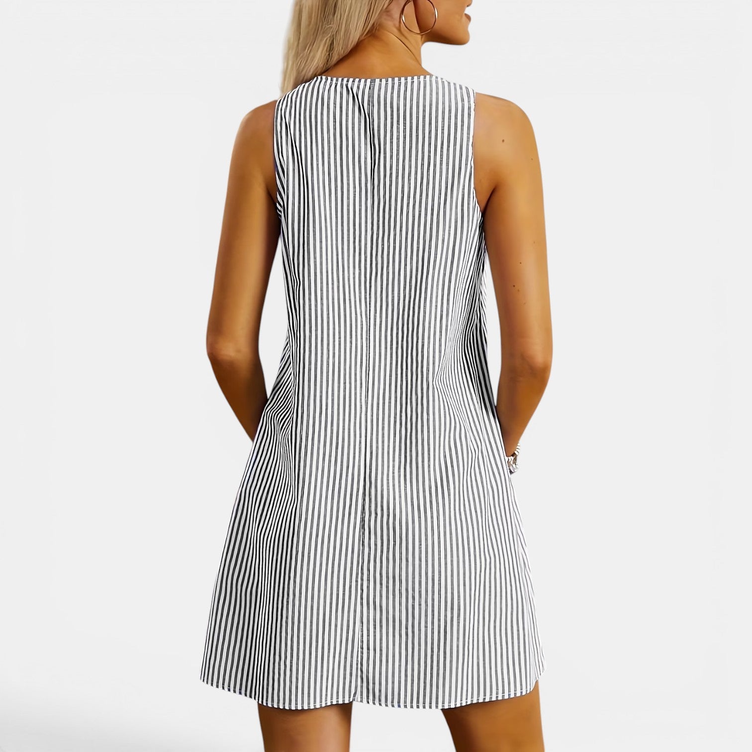 Monvaline | Women’s Summer Stripe Dress with Pockets – Knee-Length Fit