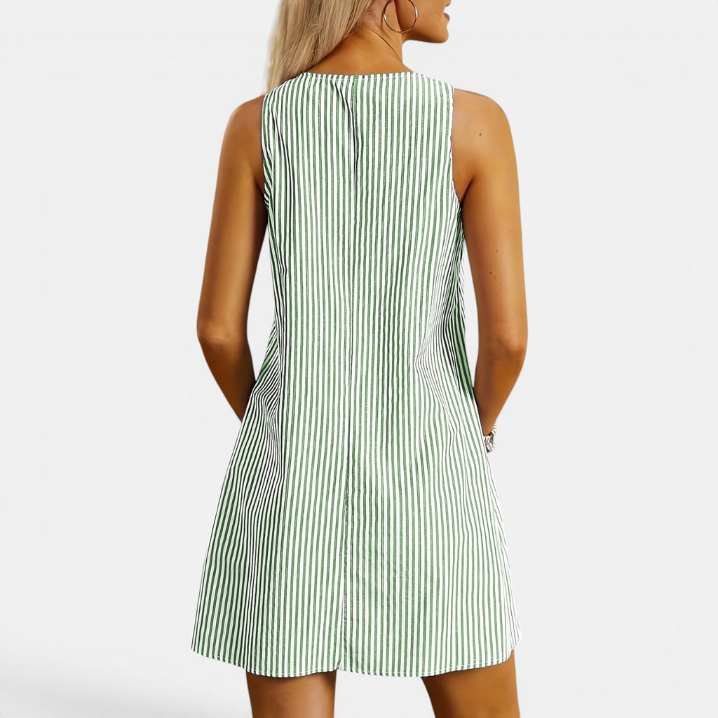 Monvaline | Women’s Summer Stripe Dress with Pockets – Knee-Length Fit