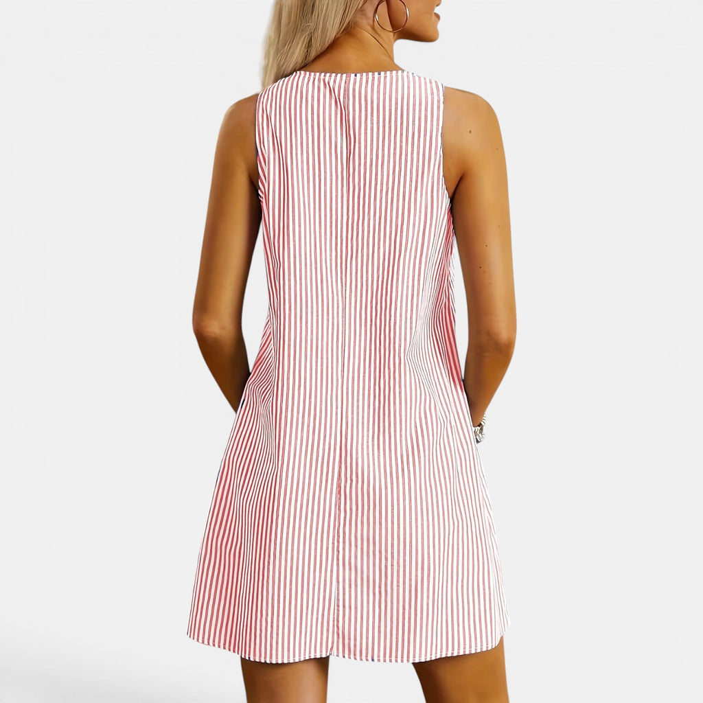 Monvaline | Women’s Summer Stripe Dress with Pockets – Knee-Length Fit