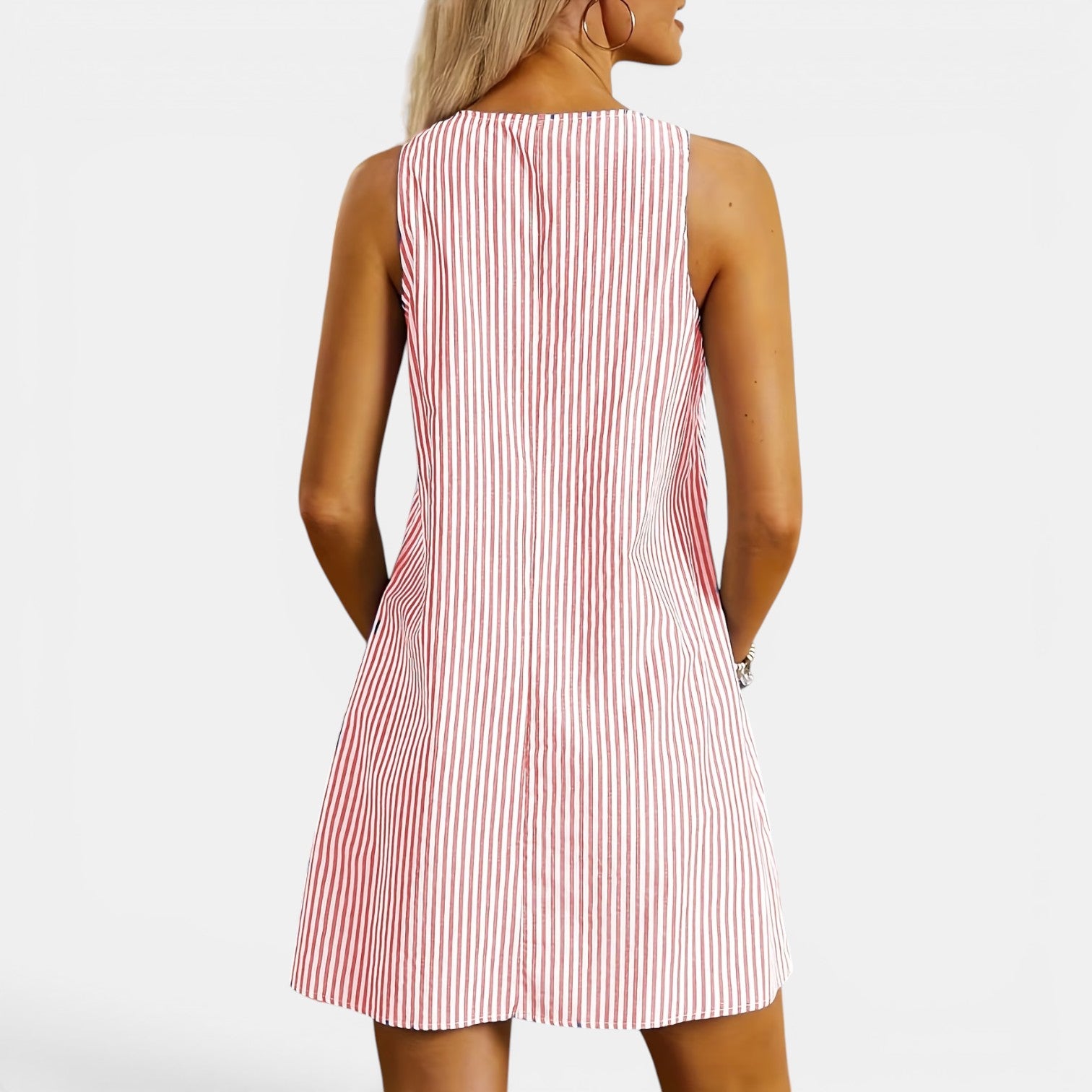 Monvaline | Women’s Summer Stripe Dress with Pockets – Knee-Length Fit