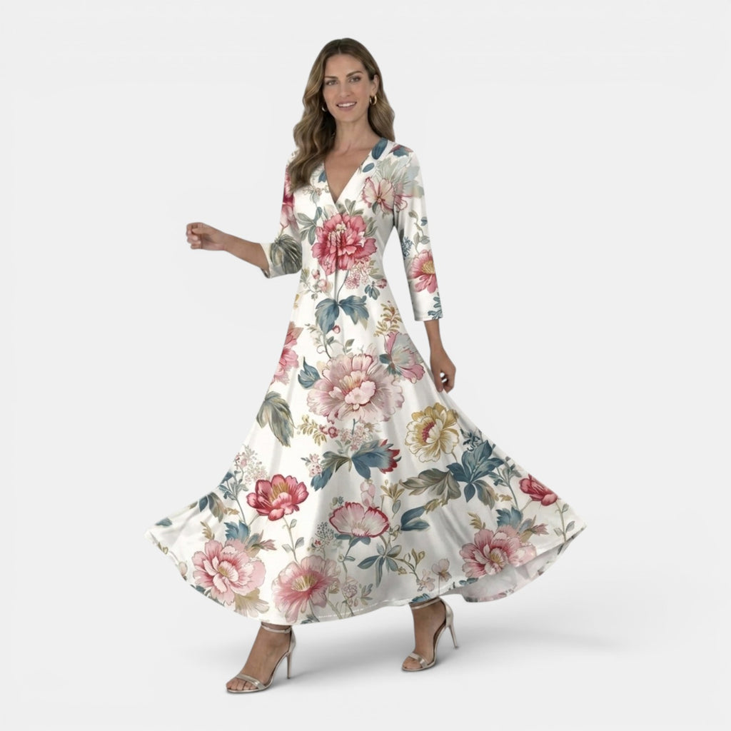 Monvaline | Women’s Summer V-Neck Dress – Lightweight Holiday Midi