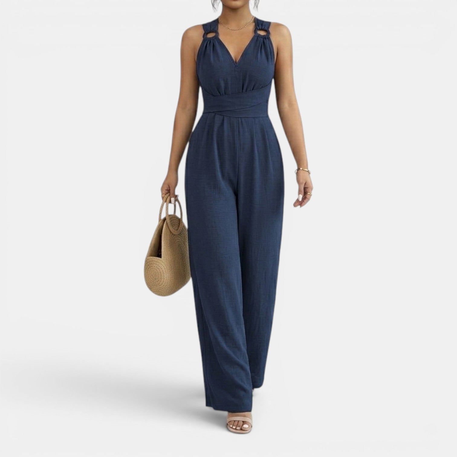 Monvaline | Women’s V-Neck Crisscross Tie Jumpsuit