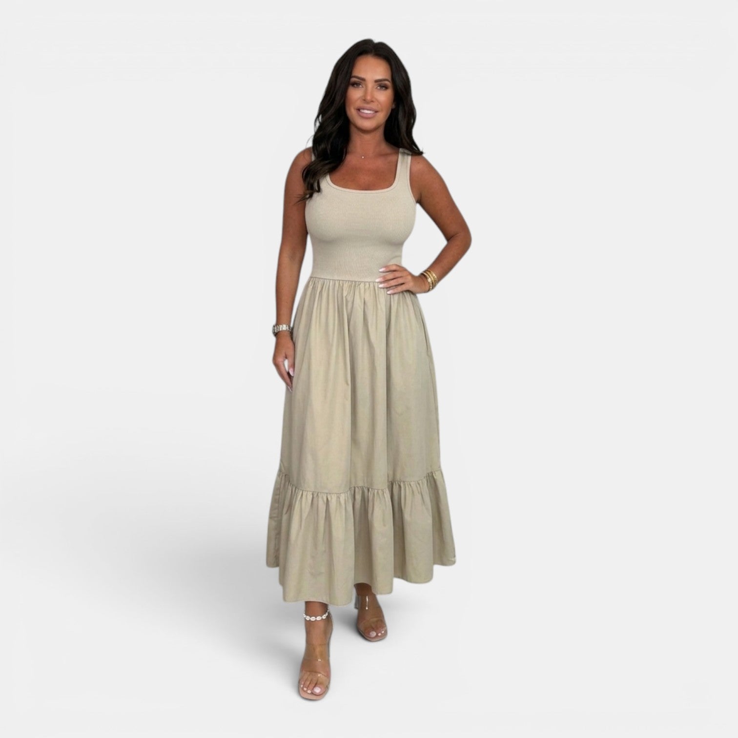 Monvaline | Women’s Waist-Defined Midi Dress