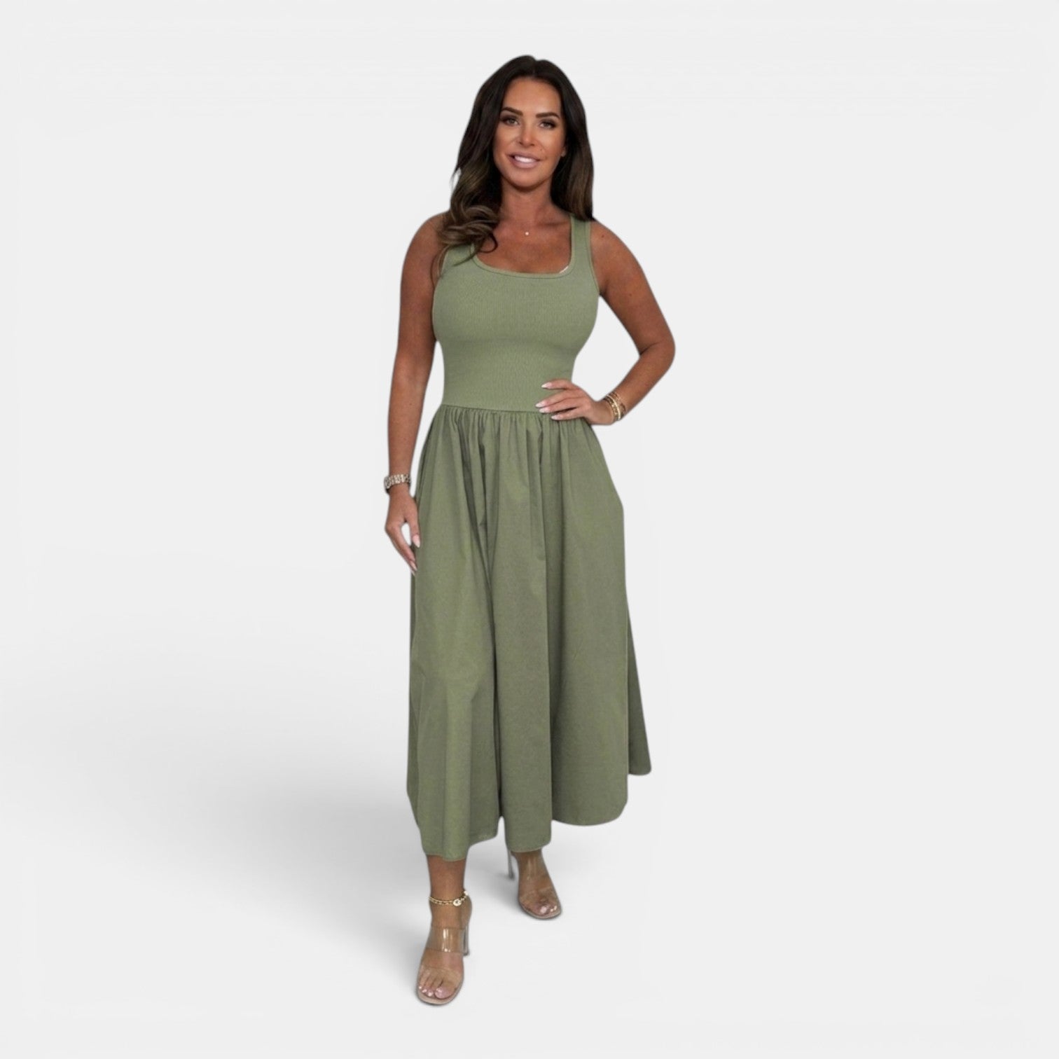 Monvaline | Women’s Waist-Defined Midi Dress