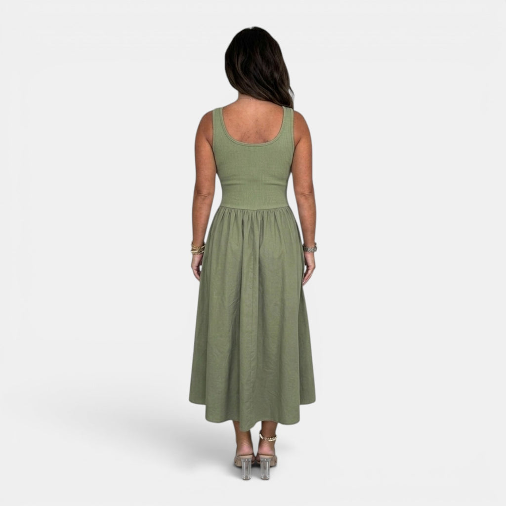 Monvaline | Women’s Waist-Defined Midi Dress