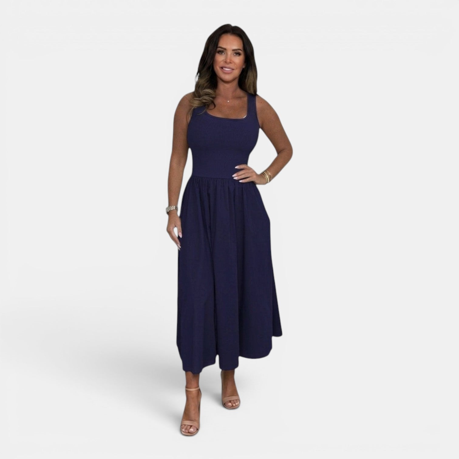 Monvaline | Women’s Waist-Defined Midi Dress