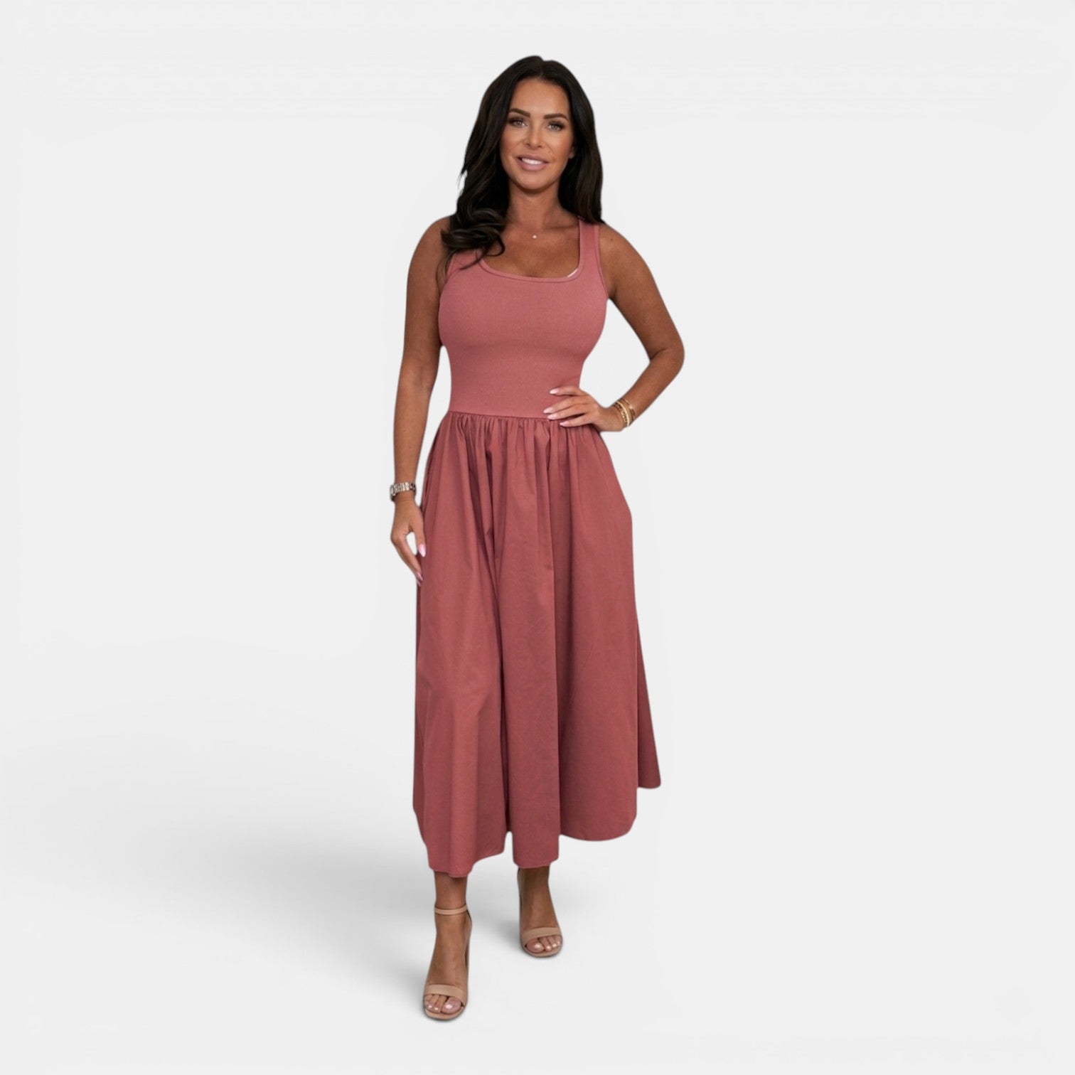 Monvaline | Women’s Waist-Defined Midi Dress