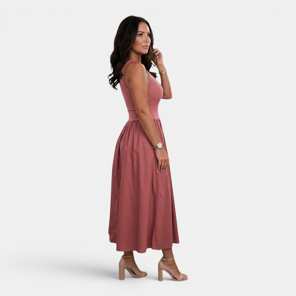 Monvaline | Women’s Waist-Defined Midi Dress
