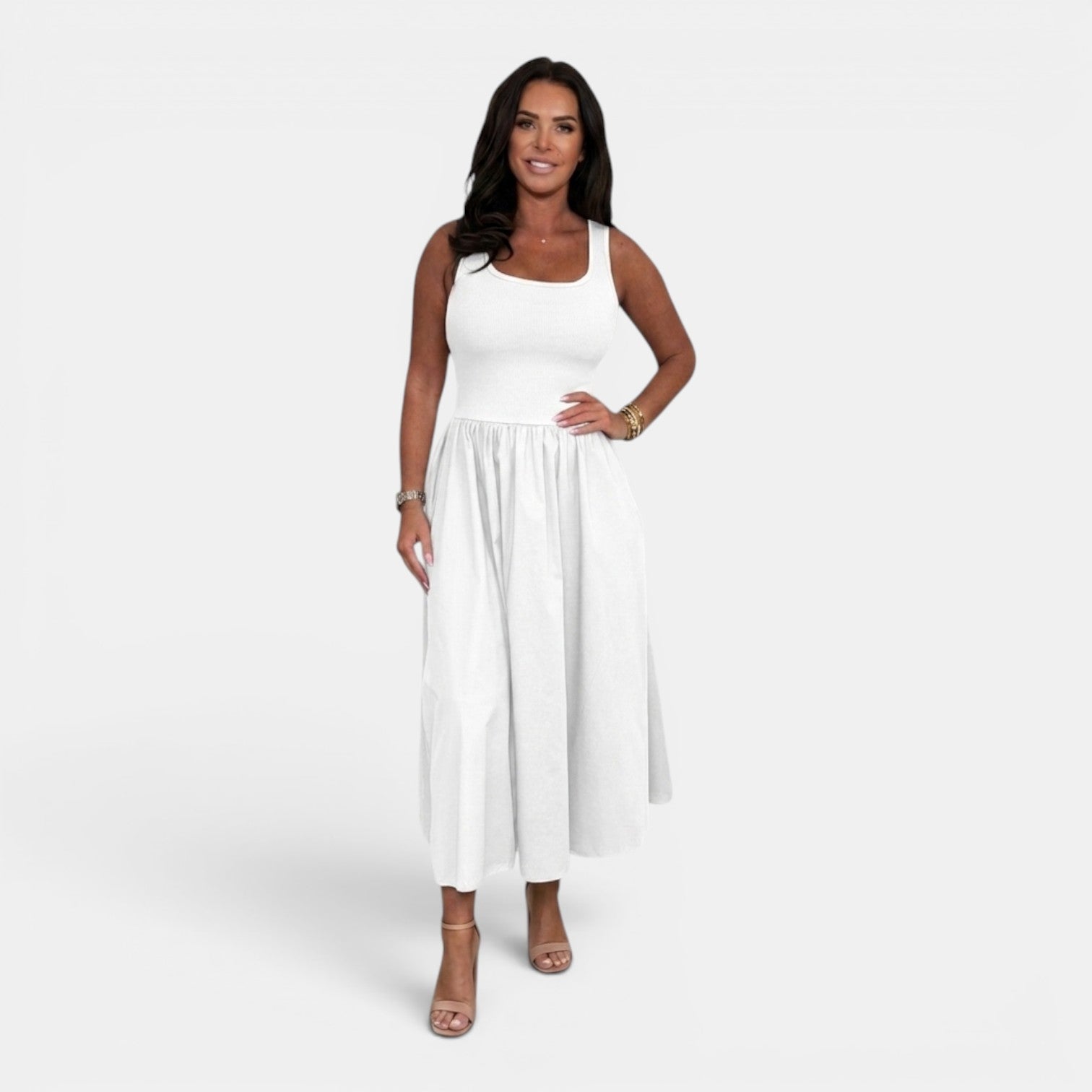 Monvaline | Women’s Waist-Defined Midi Dress